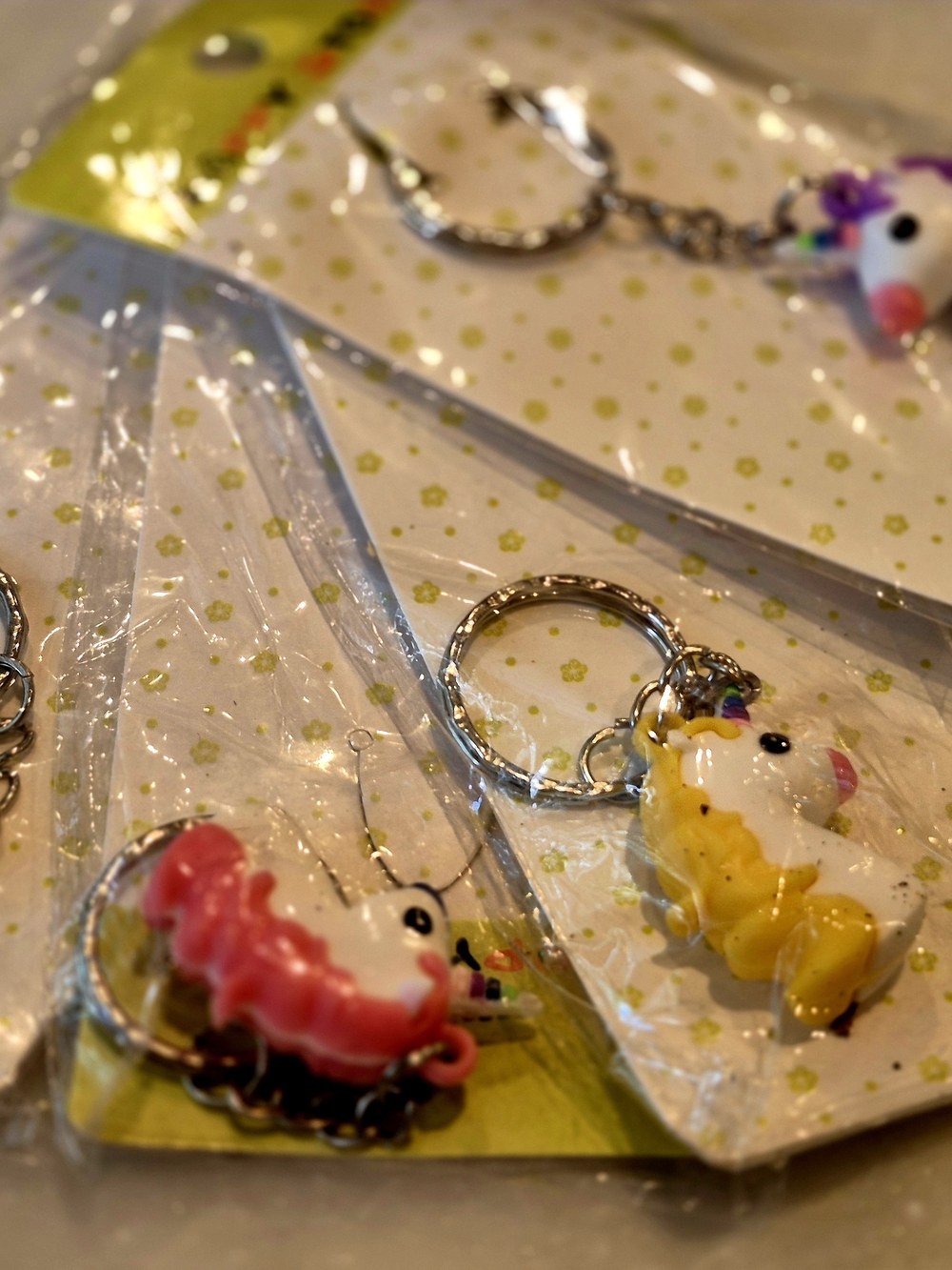 5  Unicorn Keychain  - Yellow and Pink Green Purple